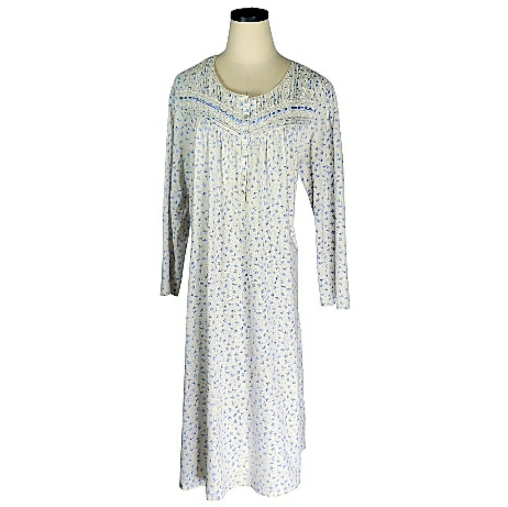 Eileen West XL Ditsy Crochet Pintuck Ribbon Lace Cotton Maxi Nightgown Cottage